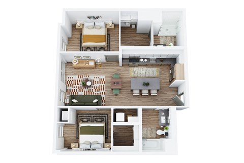 2 bedroom 2 bathroom floor plan with walk-in closets